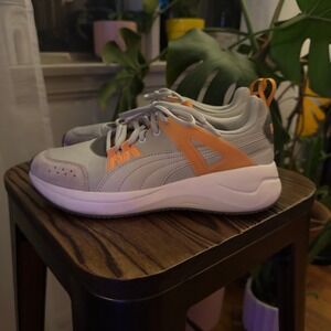 Puma Sneakers Running Shoes Athletic Comfort Walking Gray Orange Size 7.5